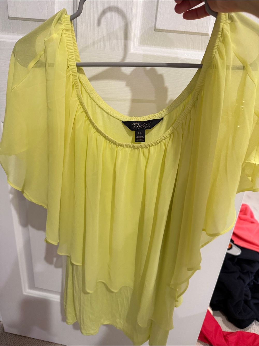 Thalia Sodi Sheer Lemon Yellow Flutter Sleeve Blouse